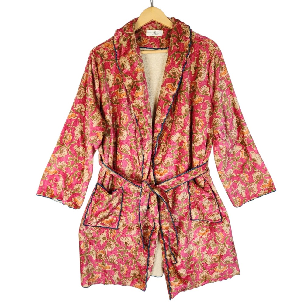 Natural Life Robe Size Small Pink Floral Cozy Fleece Blanket Kimono Pockets